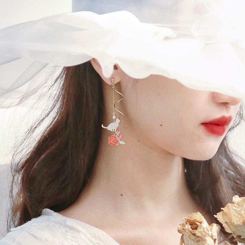 Cute Enamel Cat Balloon Stud Earrings for Women Fashion Drop Rabbit Flower Heart Colorful Jewelry Dangle Wedding Party Girl Gift
