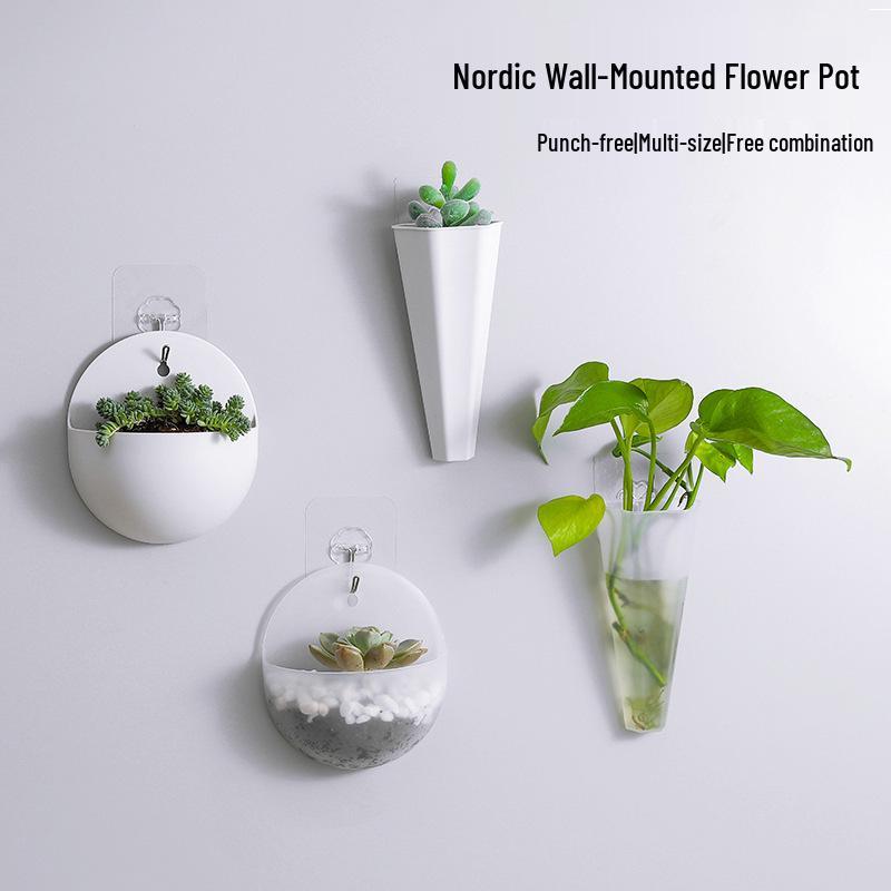 Wall-Mounted Plastic Succulent Pot Holder with Hook - No-Drill Hanging Organizer for Flowers and Storage