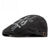 Unisex Washed Cotton Flat Cap Embroidered Letters Ivy Cap Retro Duckbill Hat Metal Plate Gatsby Cabbie Cap Adjustable Side Buckle