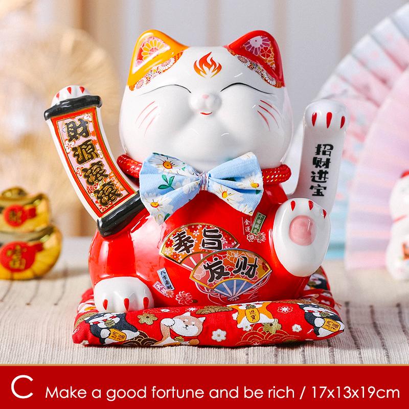 7,5 Zoll Keramik Winkende Katze Maneki Neko Ornament Schaukel Glückskatze Feng Shui Dekoration Mittelpunkt Geschäftsgeschenk