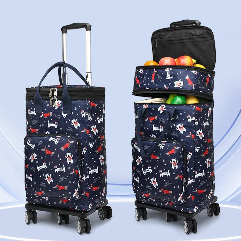 Expandable Trolley with Telescopic Handle & Wheels - Foldable, Detachable Shopping Cart with Bag. Expandable Capacity