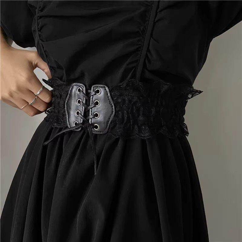 Elegant Vintage Black Lace Waist Belt Wide Fashion Accessory For Women Dresses