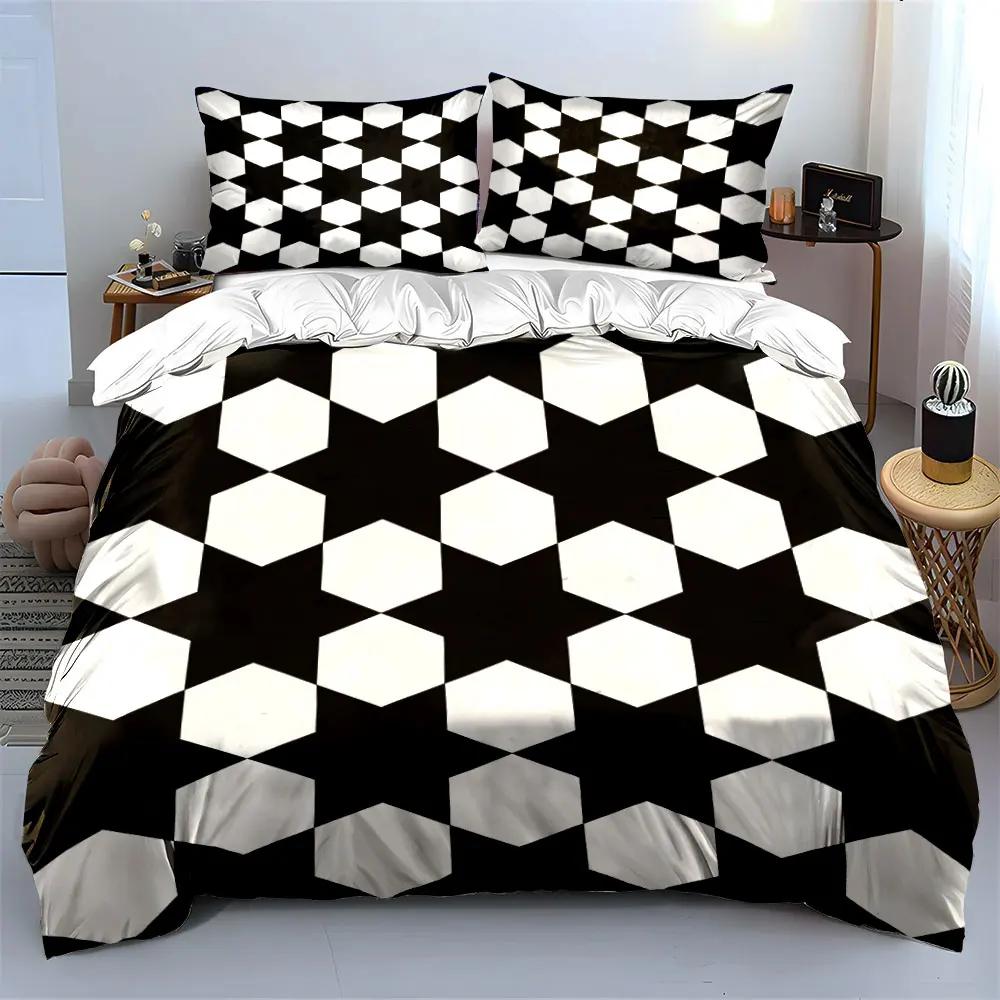 Black White Geometric Three-Piece Set Multiple sizes kid's and adults' bedroom Exquisite 3PC bedding set gift