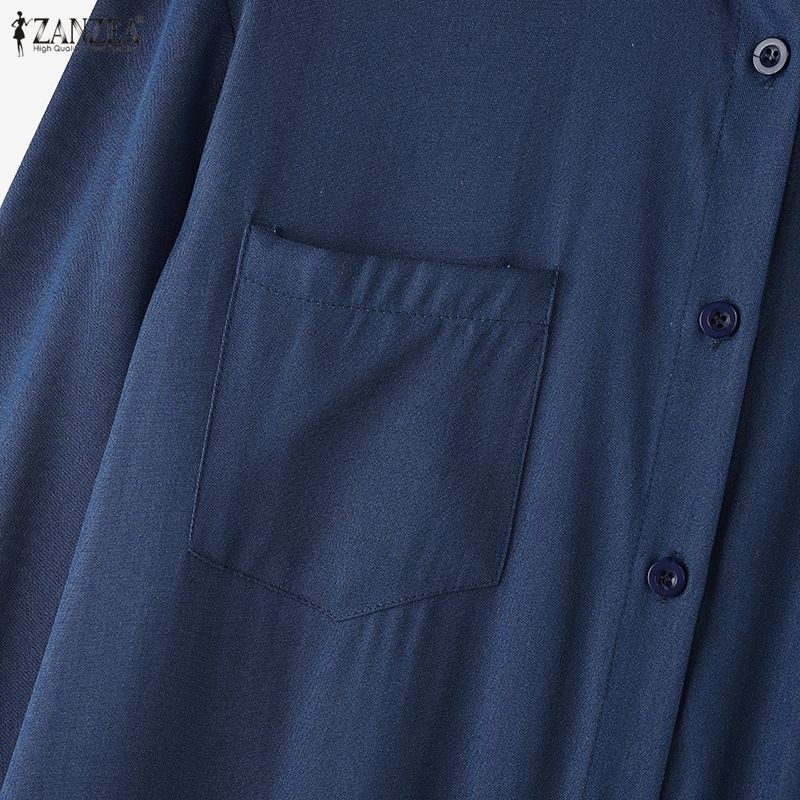 ZANZEA Elegant Women Lapel Neck Long Sleeve Buttons Splits Casual Long Shirts Dress