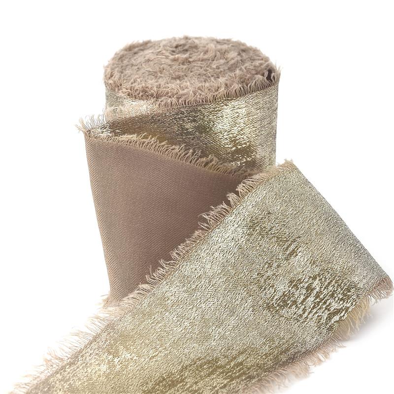 Handgefertigtes Ausgefranstes Kanten Goldenes Seidenband Stoffband Für Hochzeitseinladung Verpackung Sträuße Geburtstagsfeier Dekorationen Geschenke