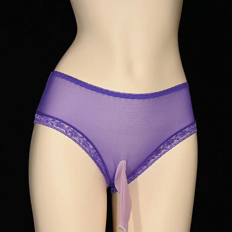 Large Size Sissy Panties Men Mesh Fully Transparent Briefs Silky Smooth Bullet Separation Lingerie Underwear U Convex Underpant
