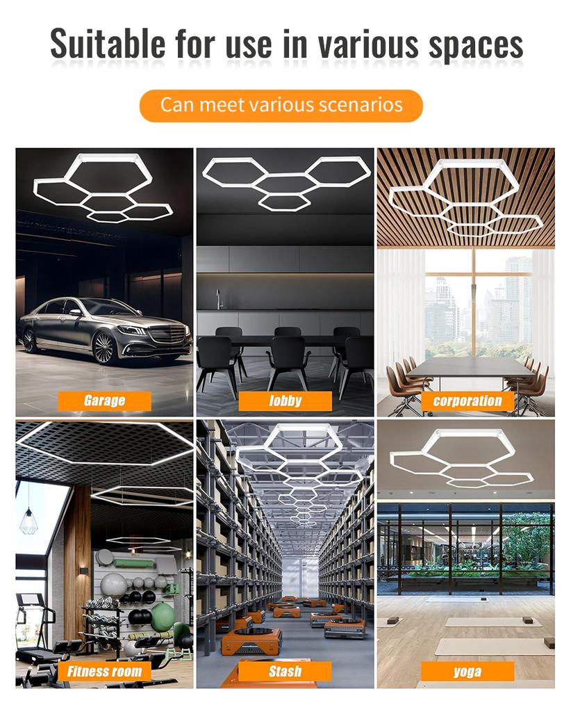 440mm Garage Light Hexagon Lights Lamp 85-265V Led Tube Honeycomb Ceiling Lighting For Auto Car Body Repair Led Worksho
