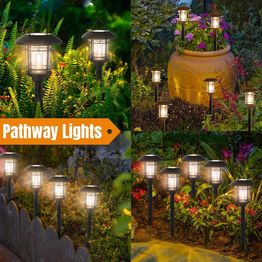 6 Pack Solar Path Lights with Edison Bulb, Waterproof Outdoor Garden Lights for Patio, Walkway, Driveway - Warm White