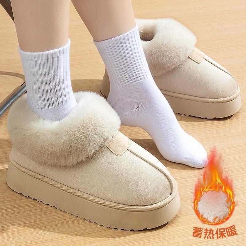 High Bag Heel Cotton Slippers Women's Winter New Snow Boots Fleece Thickened Bottom Non-slip Plush Cotton Shoes Women's Outer Wear