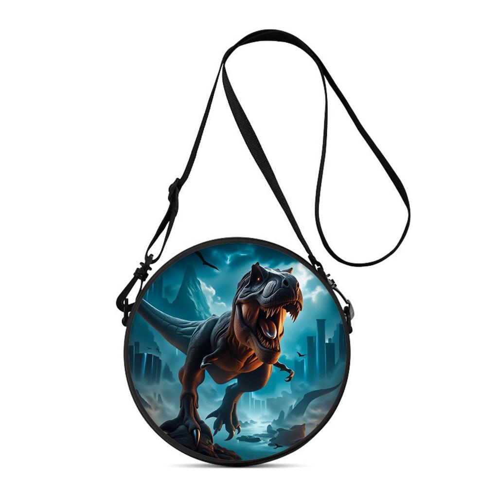 Dinosaur Print Round Shoulder Bag Casual Messenger Bag for Woman Best Gifts 2D Flat Casual Daily Crossbody Bag