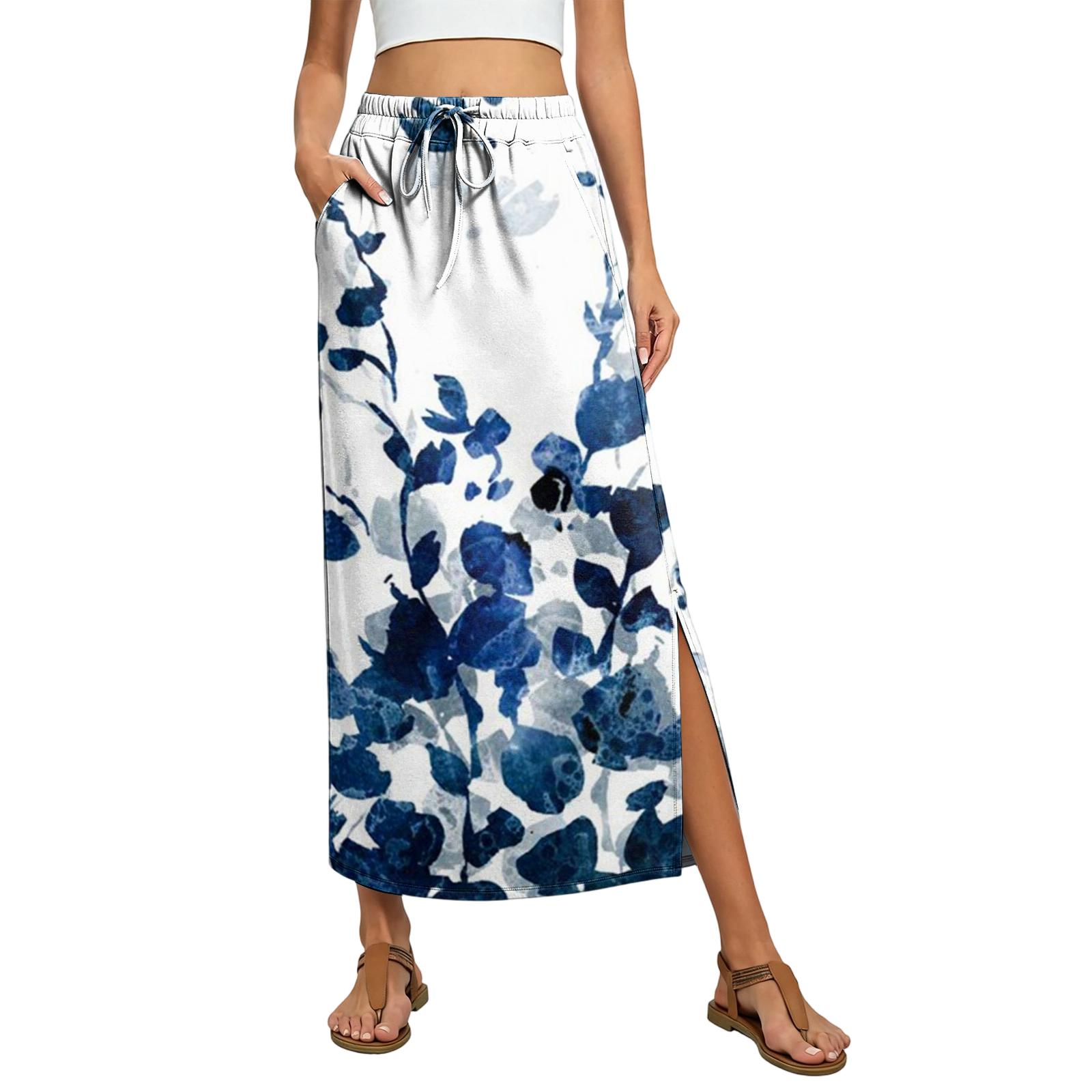 

Ladies floral elastic waist drawstring pocket skirt XL