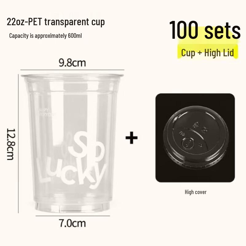 Xingduo 600ml Disposable PET Cold Drink Cups with Lids, 100 Sets