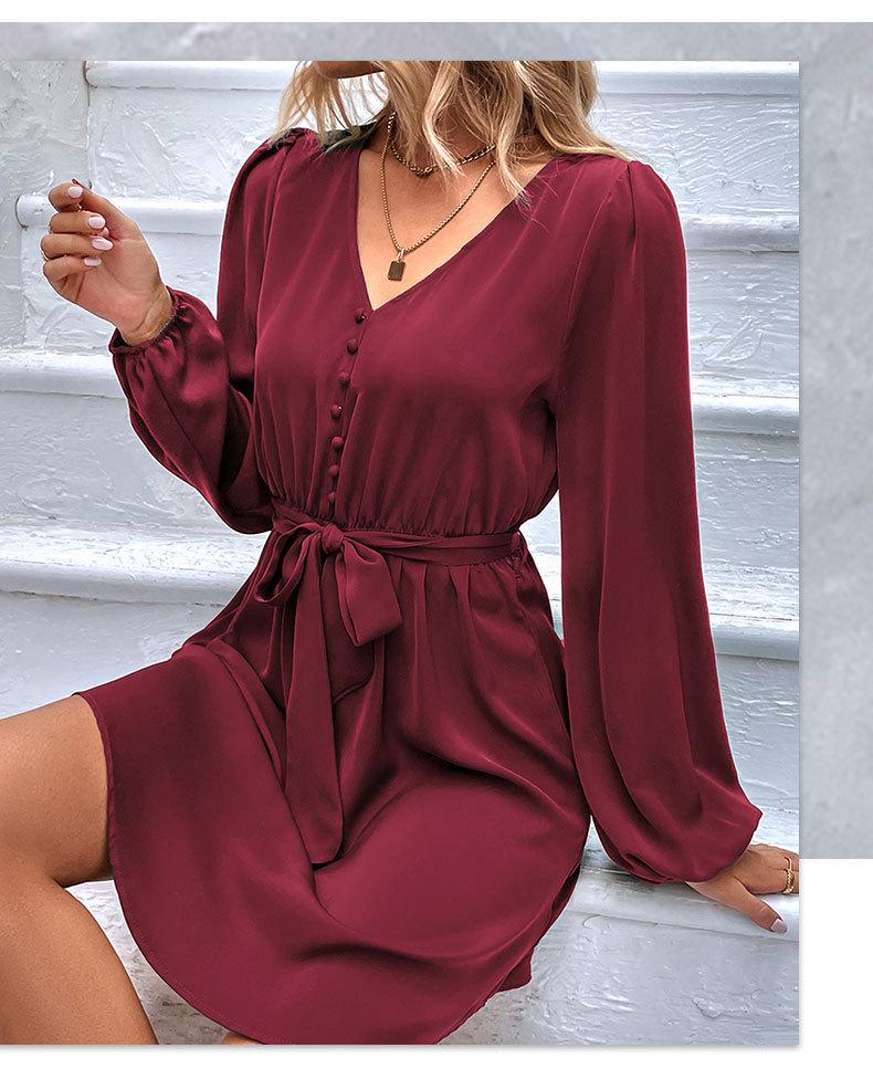 Robe 2025 Printemps Femme Manches Bouffantes à Lacets – Style Européen & Américain