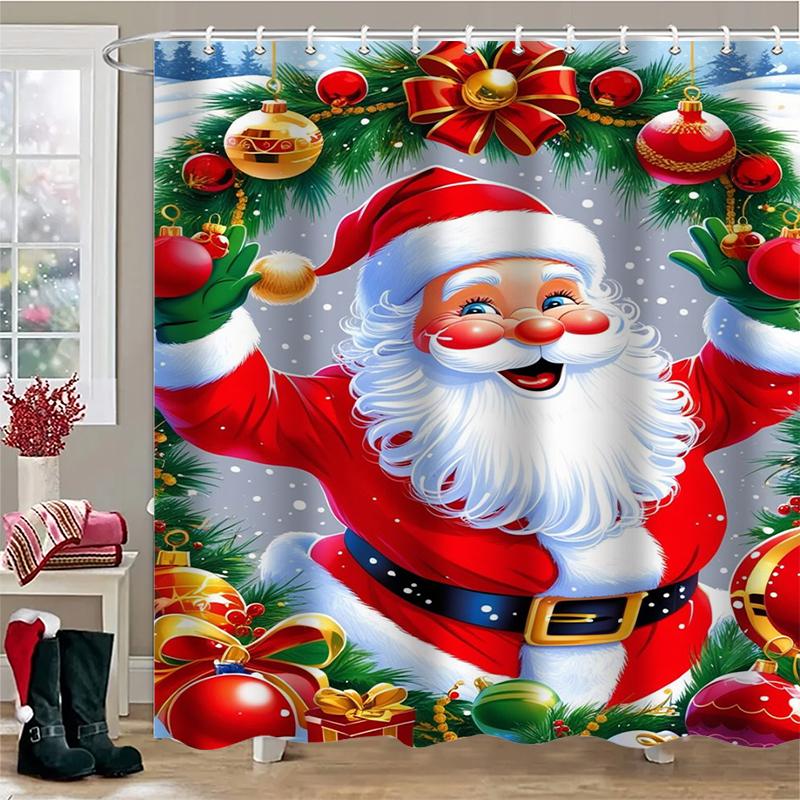 Christmas Tree Santa Claus Print Bathing Curtain Bathroom Shower Curtain With 12 Hooks Bathroom Home Decor And Accessories