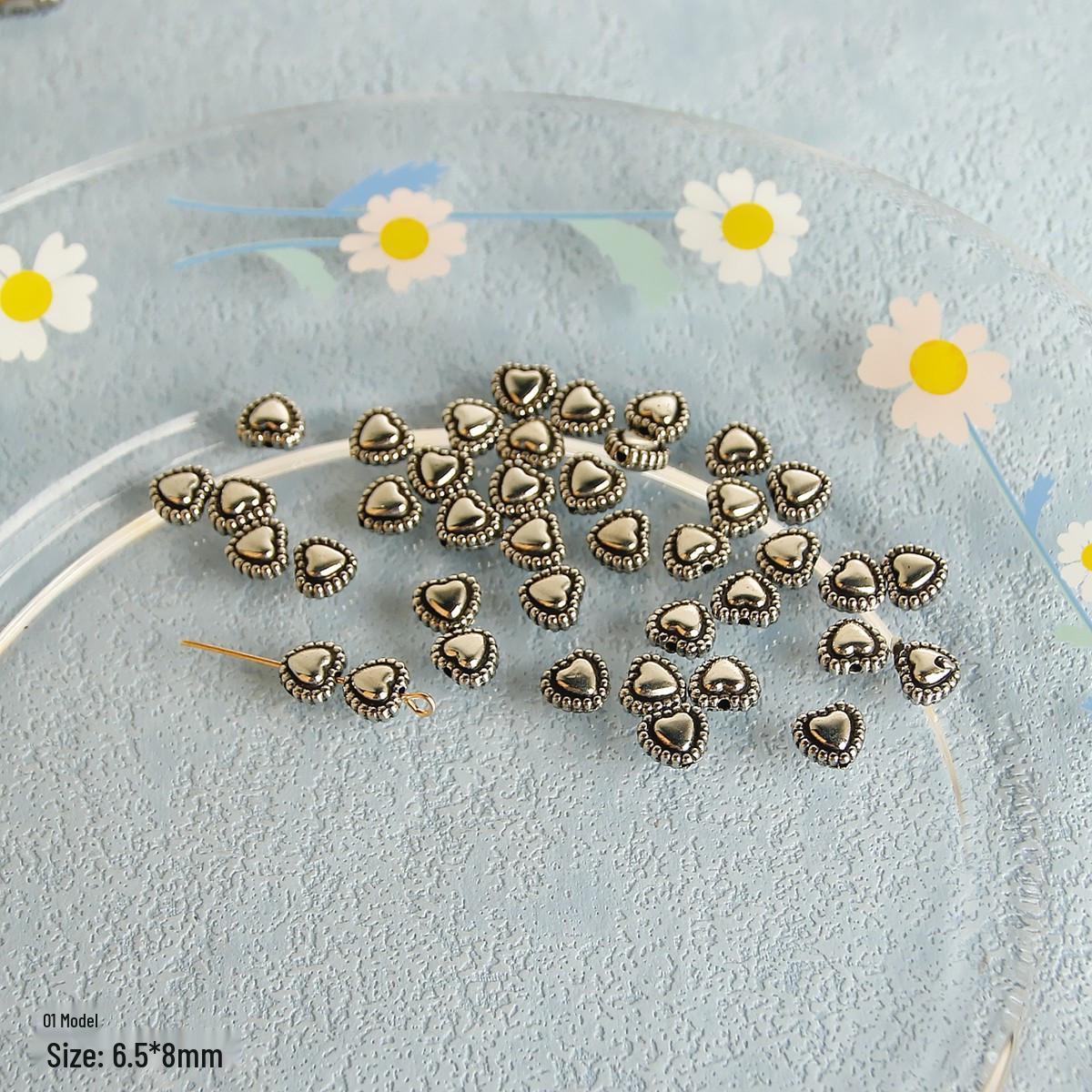 

10pcs Vintage Silver Heart & Flower Spacer Beads for DIY Jewelry