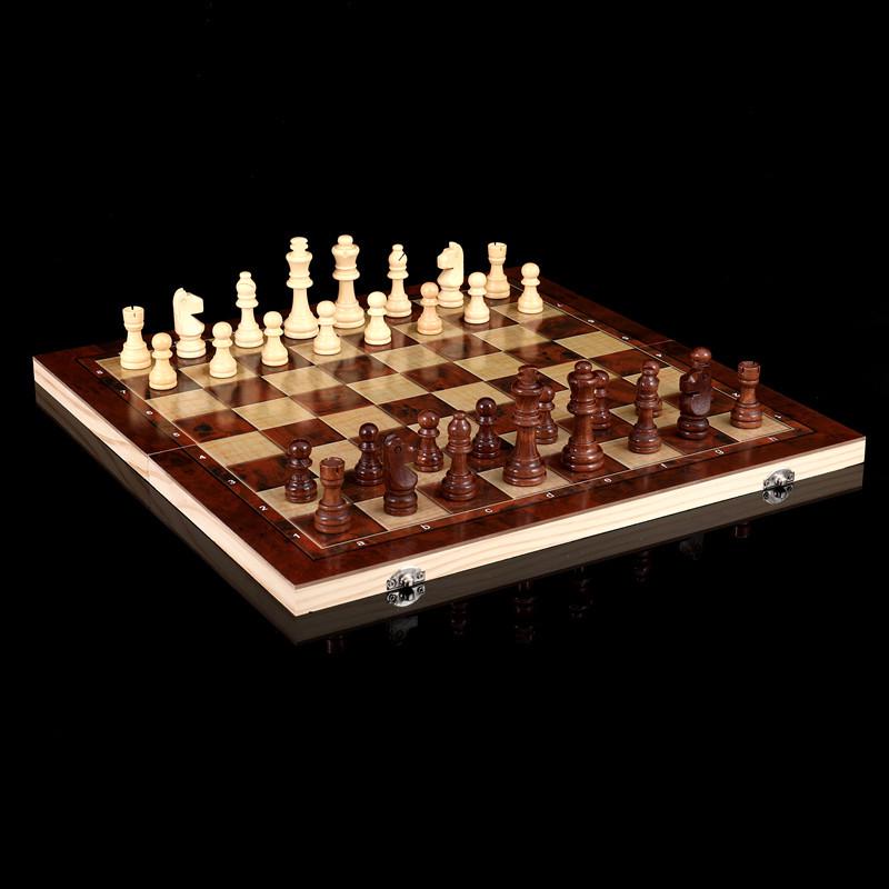 Foldable 3-in-1 Wooden Chess & Card Game Set - Portable Puzzle & Strategy Toy