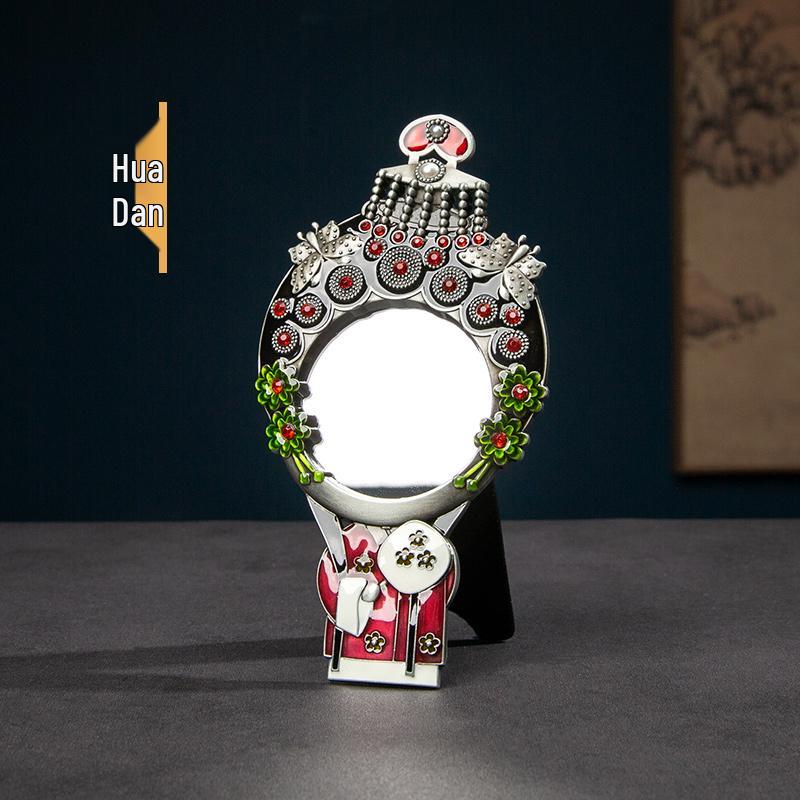 Retro Chinese Peking Opera Character Face Paint Metal Pocket Mirror – Handheld & Desktop Dual-use.