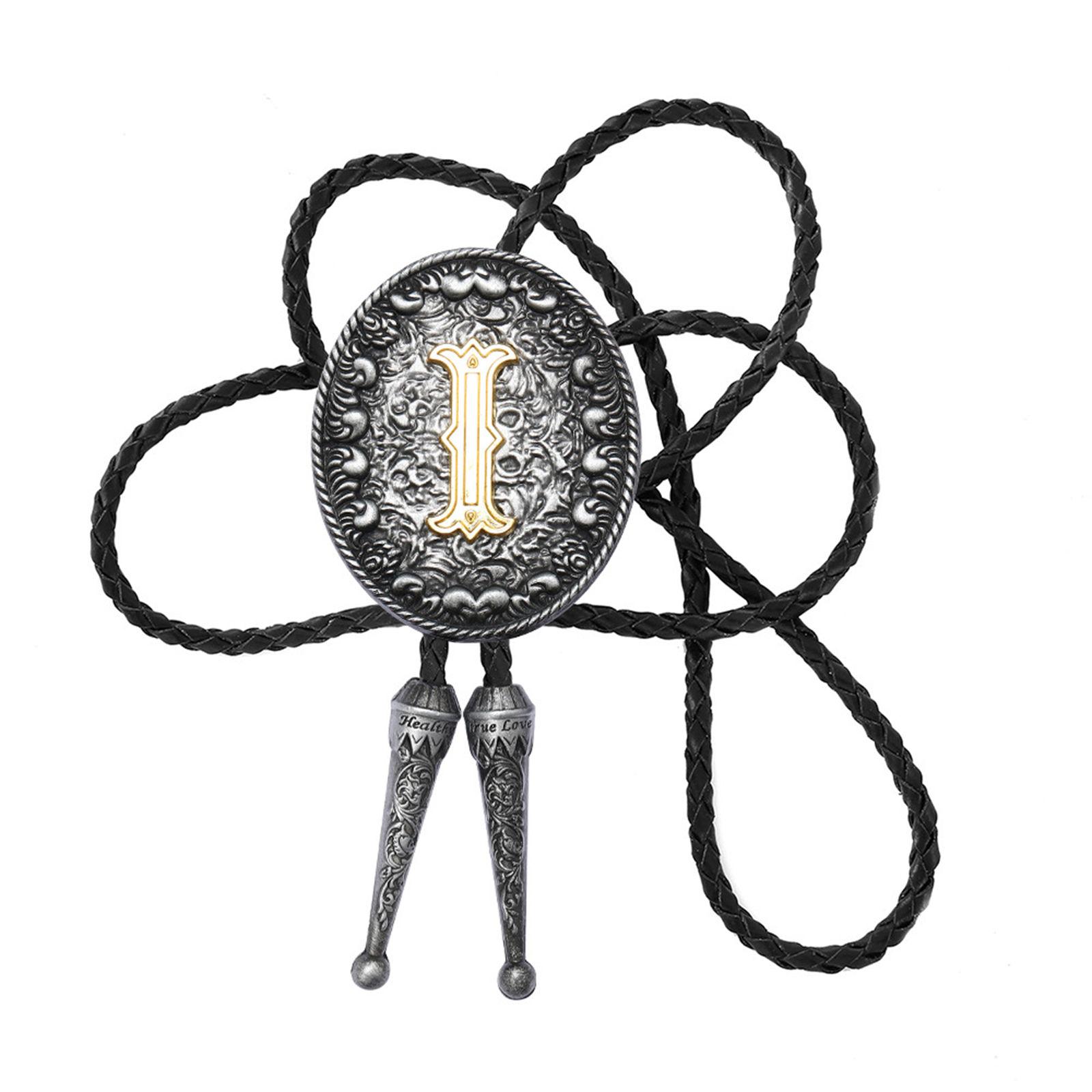 

Регулируемый кожаный галстук-боло с металлической подвеской в виде начальной буквы, галстук в стиле вестерн, регулируемое ожерелье для мужчин и женщин A