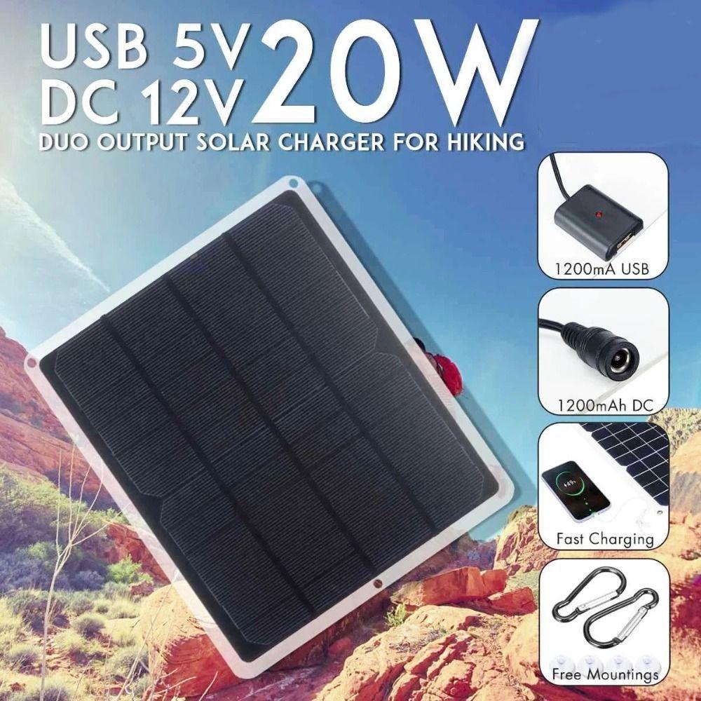 20W 12V Solar Panel Kit with USB Output High Efficiency Solar Charger Panel Multipurpose Waterproof