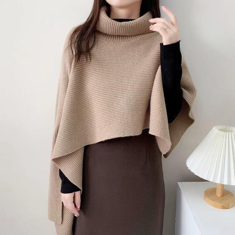 Dongdaemun, Korea 2024 Winter New Irregular Turtleneck Knit Cape Casual Warm Shawl Scarf for Women