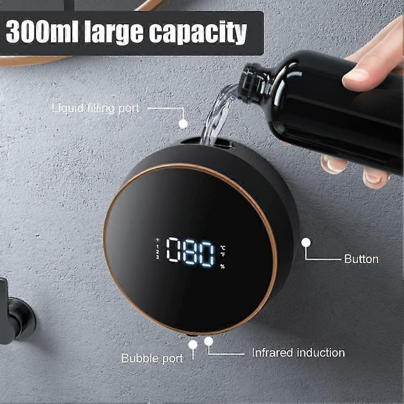 Wall Mounted Automatic Soap Dispenser, Electric Soap Proposal Machine, Rechargeable With Temperature Display, Suitable For Kids And Adults (black)