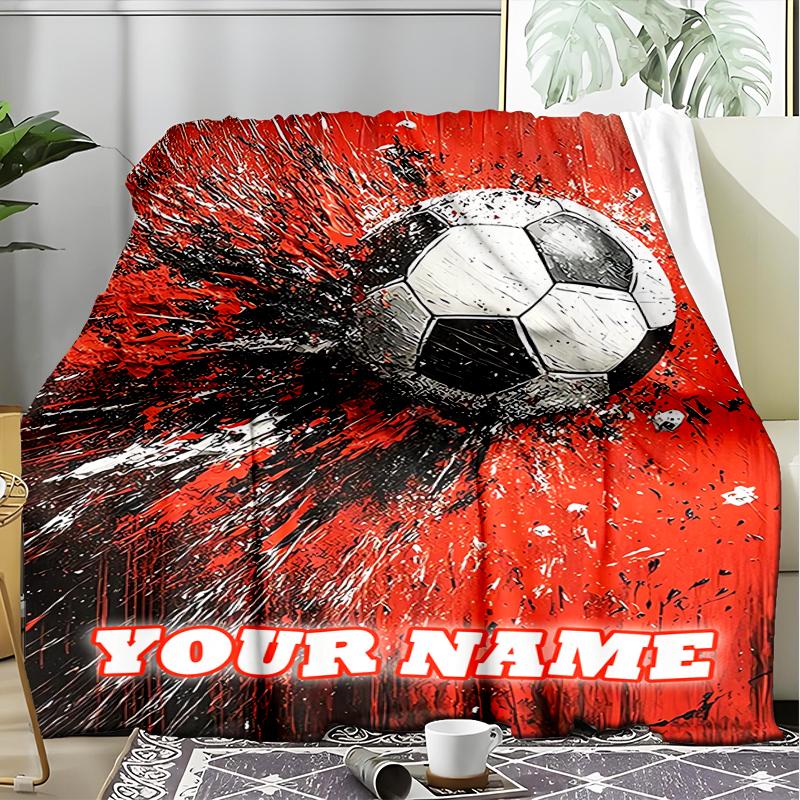 1PC Custom Name Soccer Art outdooor Flannel blankets Throw Blanket All-Season Throw Gift Bedspread for Couch, Bed, Camping Holiday Birthda