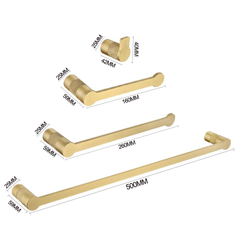Brushed Gold Bathroom Accessories Towel Bar Bath Robe Hook Brass Knurled Bathroom Hardware Set Shelf for Towels Paper Tissue Hol