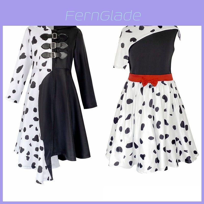 Bezauberndes Kinder Cruella De Vil Gepunktetes Cosplay Kostüm Kleid Für Theatralische Aufführung