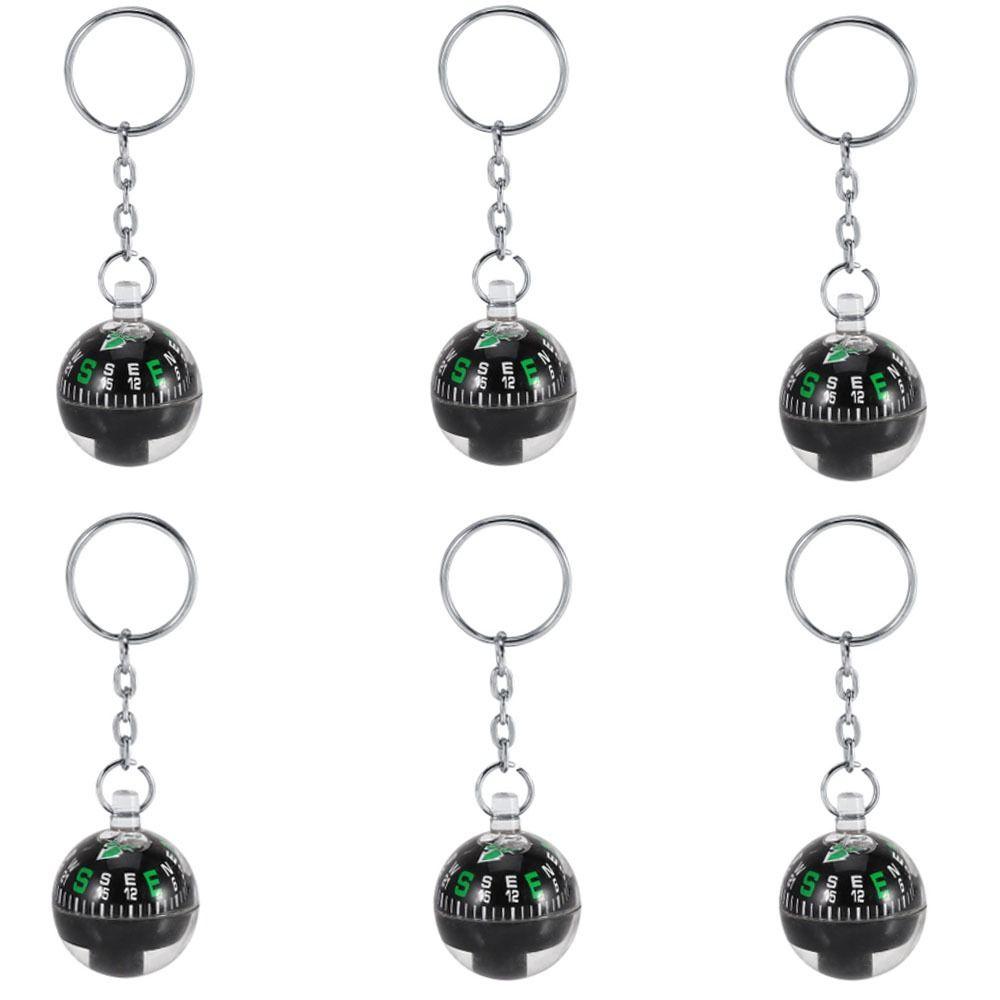 6 Pcs 28mm Liquid Filled Compass Black Ball Compass Keychain  Camping Equipment