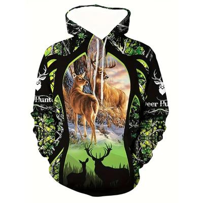 Herbst Hoodie Für Männer Hirsch Grafik 3D Druck Mit Kapuze Sweatshirt Outdoor Street Casual Langarm Tops Männlich Übergroße Kleidung