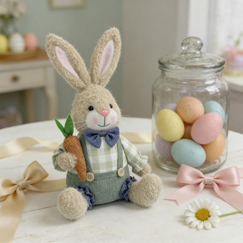 Festival Holiday Decoration Sitting Rabbit Plush Rabbit Figurine Perfect for Easter Parties Living Room Bedroom Decors