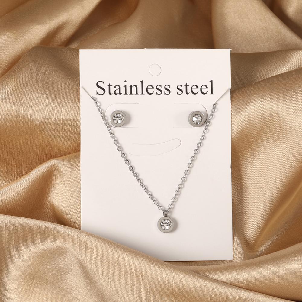 Cubic Zirconia Necklaces Zircon Sets For Women Tiny Stainless Steel Gold Plated Pendant Necklaces And Earrings Sets Wedding