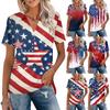 Women’s Fashion Casual V Neck Short Sleeve Collared Top with Independence Day Print Loose Fit Comfortable Design for Daily Wear