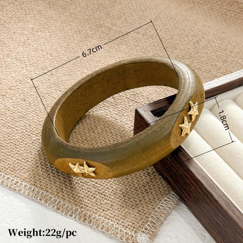 Vintage Ethnische Holzarmspange für Damen Punk Geometrisch Nietenperlen Breite Armreifen Übertriebener Handschmuck