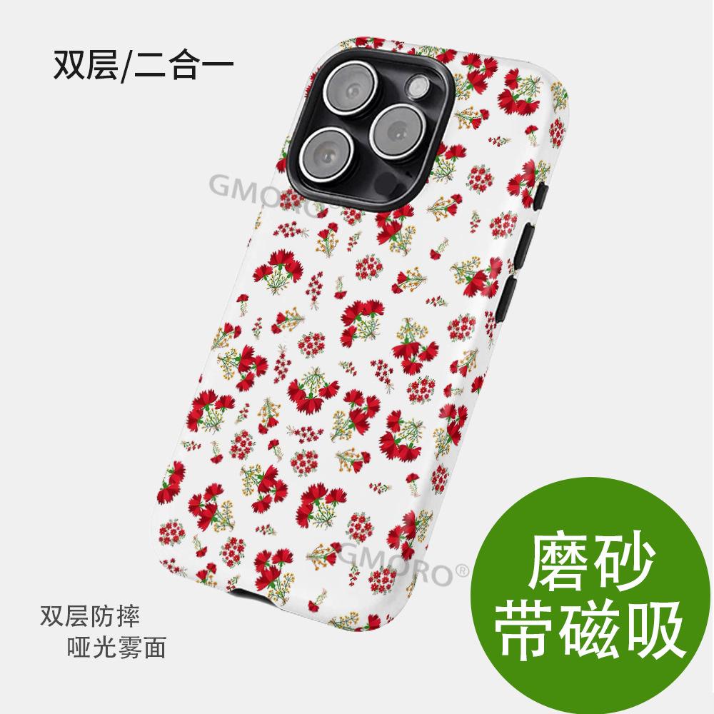 [MagSafe Magnetic Suction] Girl's Heart Red Floral Apple 15/16promax Mobile Phone Case Frosted Case