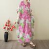 Short Sleeve Plus Size Cotton Vintage Floral New In Dresses for Women Casual Loose Maxi Long Summer Dress