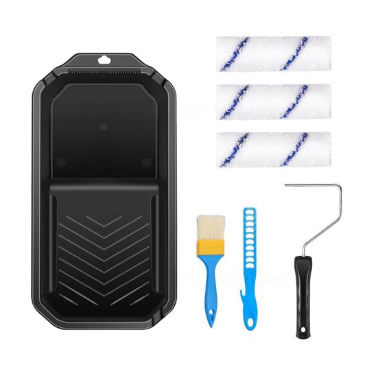 Microfiber Paint Rollers with Paint Tray Ergonomic Handle Design Multipurpose Easy To Use Small Roller Paint Brush Set