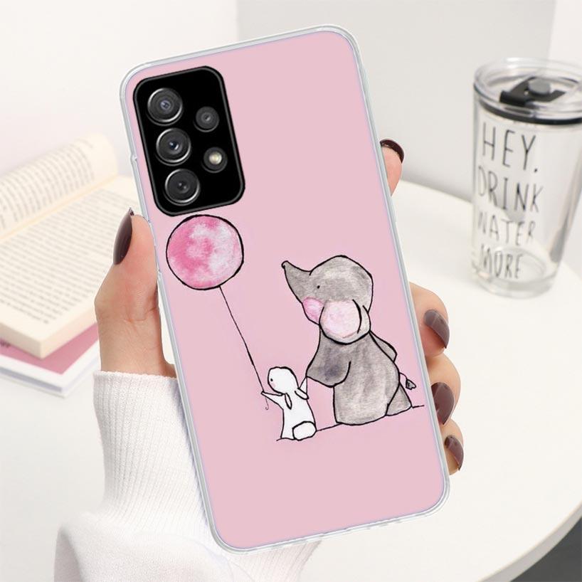 Cartoon Elephant Pink Phone Case For Samsung Galaxy A12 A13 A52 A53 A32 A33 A22 A23 A02S A03S A72 A73 A42 Soft Cover Silicone Sh