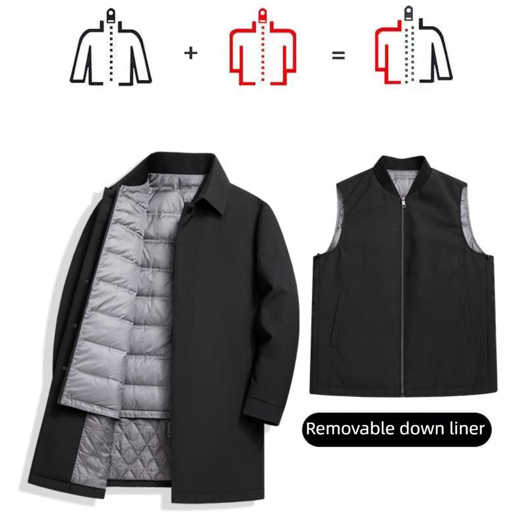 Herren Herbst und Winter warme weiße Entendaunen lange Daunenjacke herausnehmbare Innenweste Daunenmantel Papas Kleidung