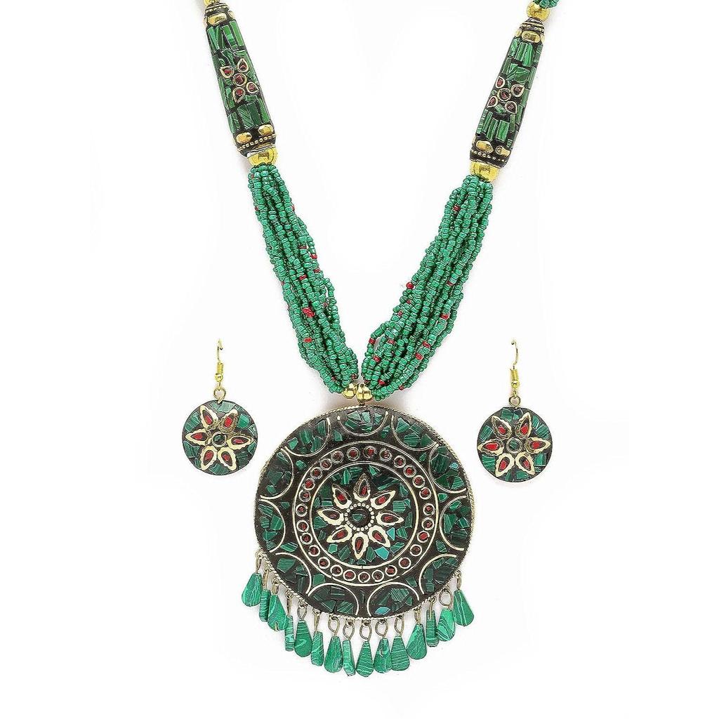 Shining Diva Fashion Siste stilige tradisjonelle tibetanske anheng Halskjede Smykkesett for kvinner
