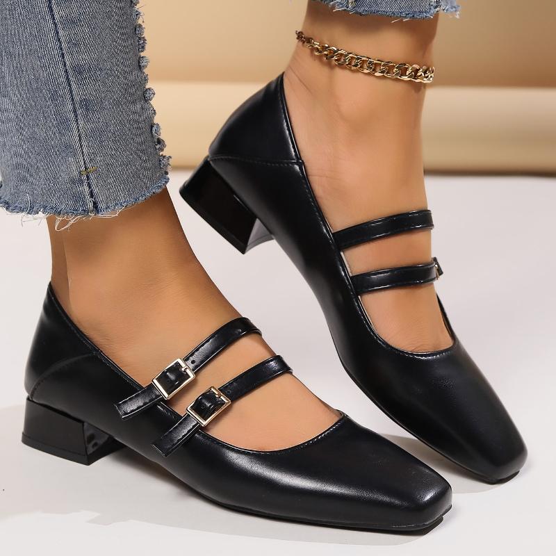 Fashion 2025  High Quality Spring Autumn Women's Double Buckle Mary Jane Shoes Patent Leather Dress Shoes High Heels Retro Women's Shoes