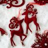 Wine Red Christmas Snowfall Deer Pendant Flocking Merry Christmas Decoration  Party Favors