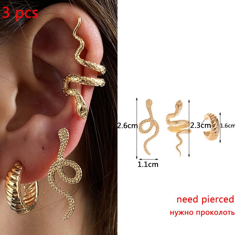 

Women Ear Cuff Set Punk Style Personality Clip Earrings Gold Color Non-Piercing Ear Clips Fake Cartilage Earrings