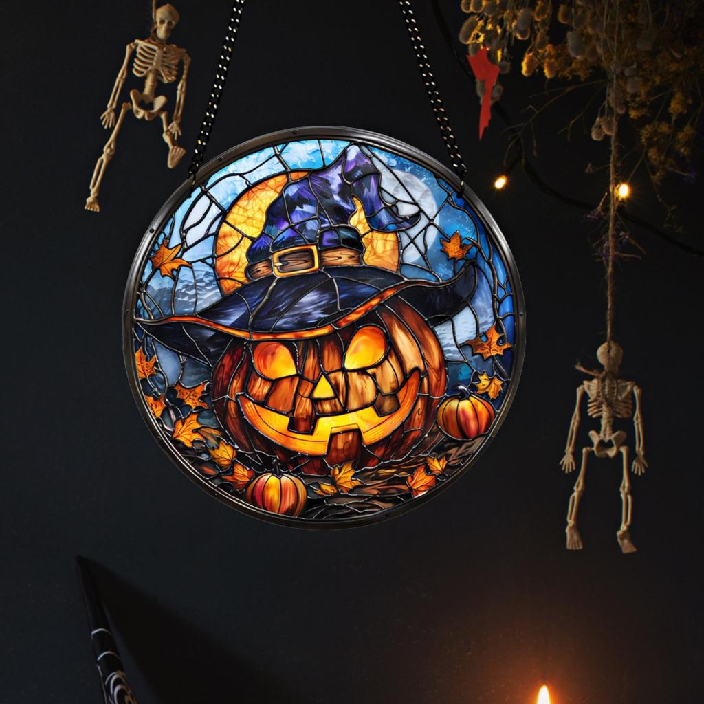 2D Acrylic Translucent Pendant Halloween Luminous Pumpkin Decoration Hanging Plate 20cm