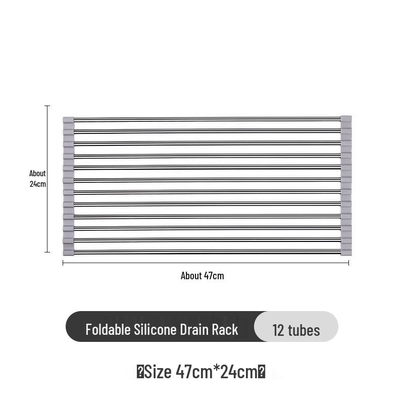 Foldable Stainless Steel Dish Rack with Draining Curtain, Multi-functional Kitchen Sink Storage for Bowls, Plates, Vegetables, and Fruits.