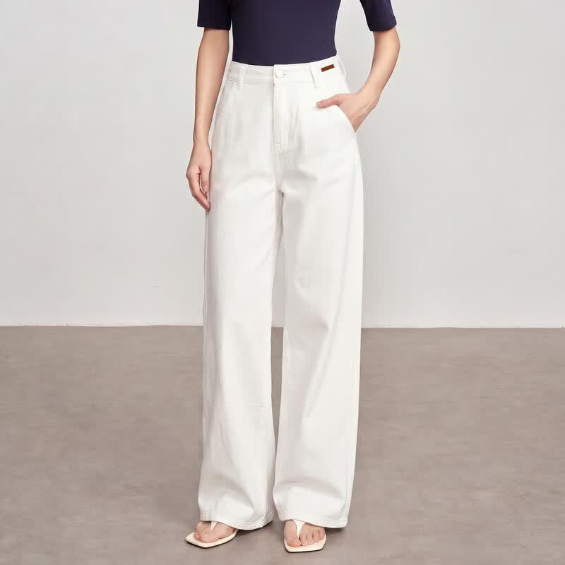La Chapelle Women's 100% Cotton White Wide-Leg Denim Jeans