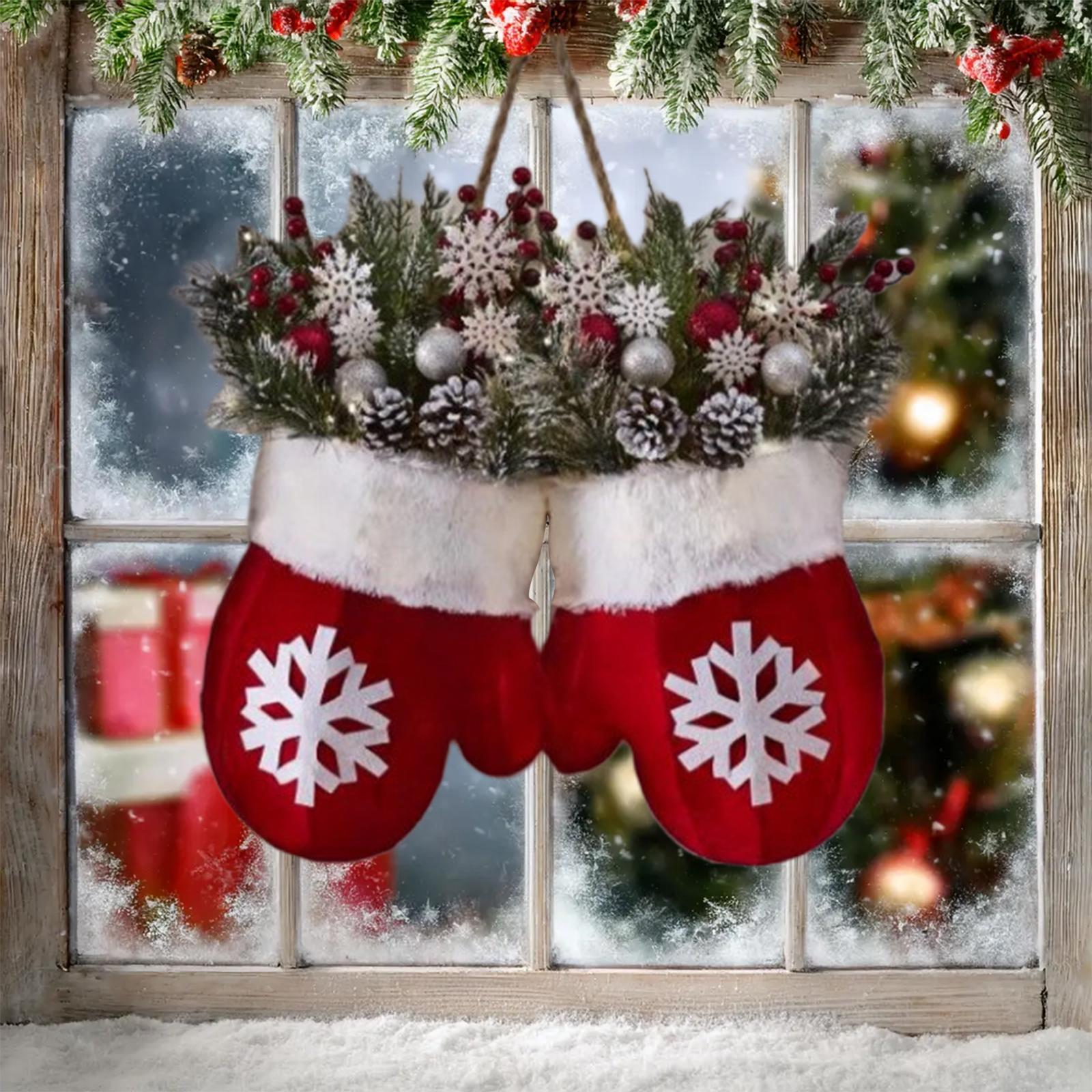 

Christmas Wreath With Red Berries Pine Cones Twinkling Christmas Mitten Wreath for Wall Window Fireplace Holiday Home Decor China Mainland
