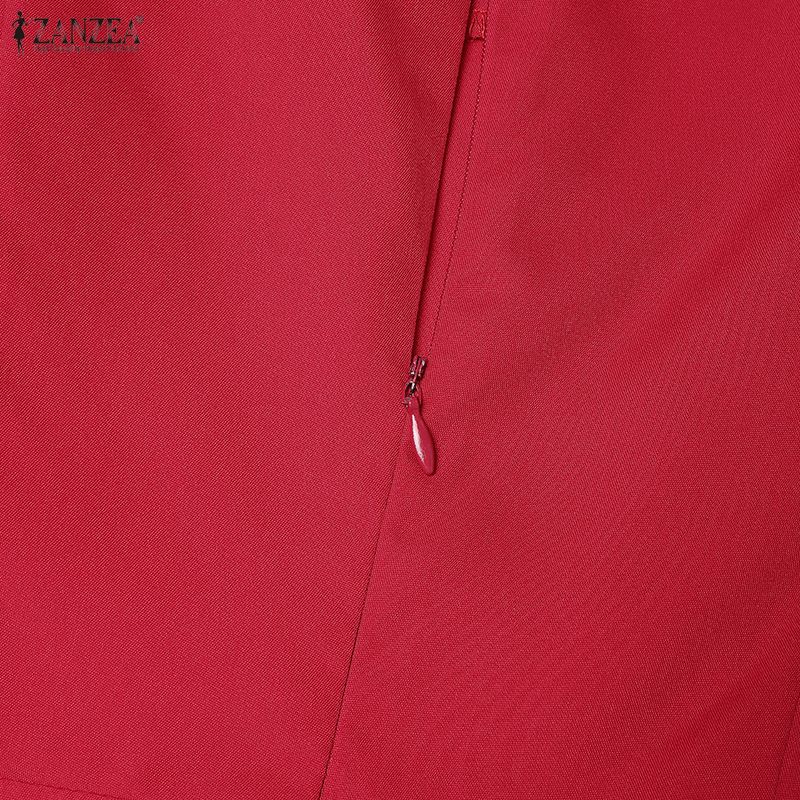ZANZEA Damen Lässiges Rundhals-Kurzarm Elegantes A-Linien-Kleid