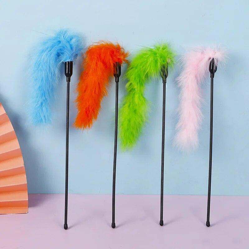 Random Color Funny Cat Stick Feather Toys Solid Turkey Feathers Tease Cat Stick Interactive Pet Toys Cat Playing Training Toy