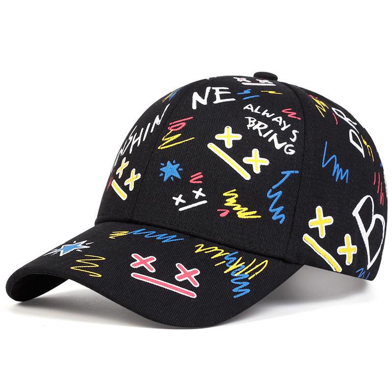 

Unisex XX Smiling Face Graffiti Print Baseball Caps Spring Autumn Outdoor Adjustable Casual Hats Sunscreen Hat чёрный